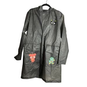 DUMBGOOD Chococat Raincoat NEW Dark Gray Snap Closure Hood Pockets Size L